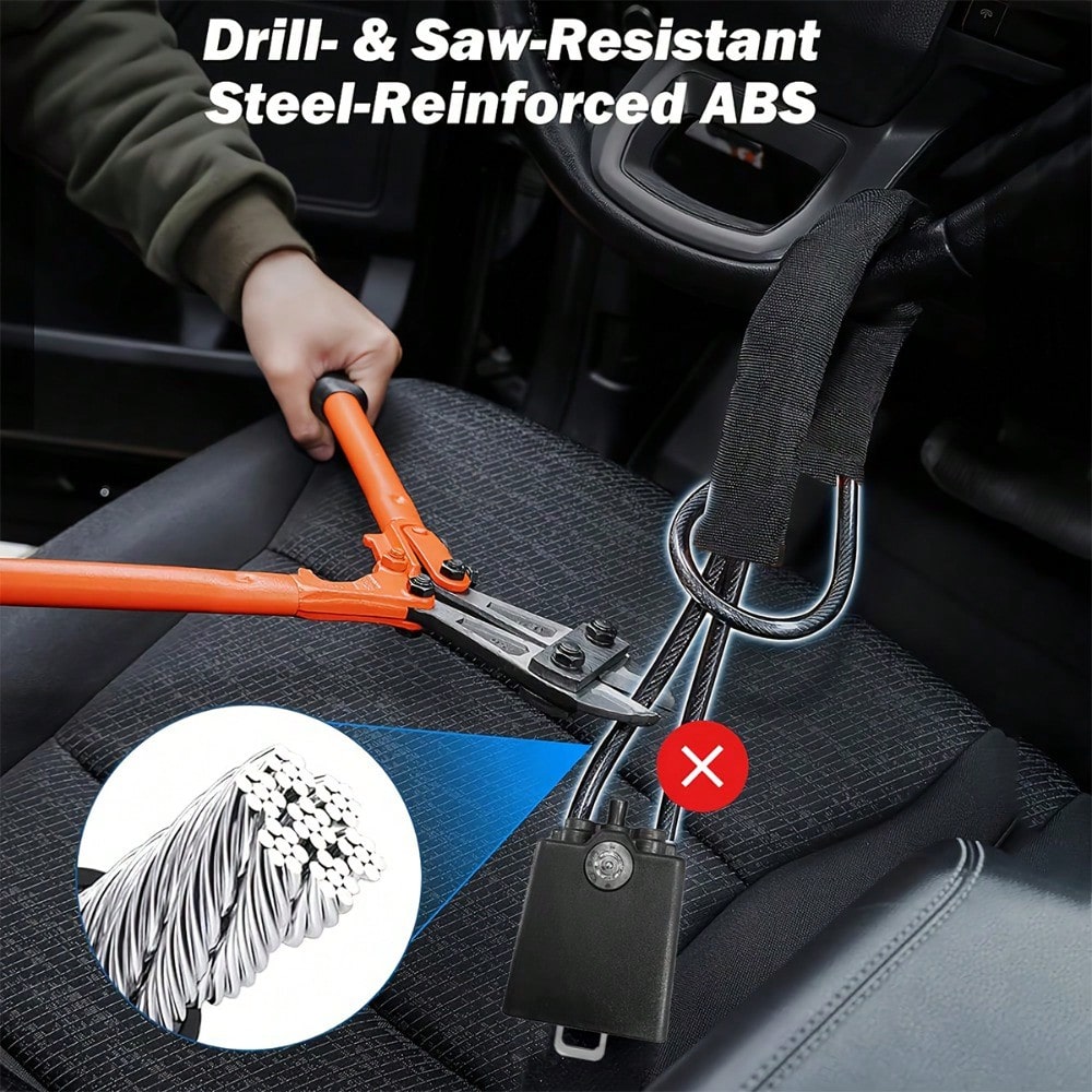 Car Steering Wheel Lock, Reinforced Braided Steel Cable Anti-Theft Lock, Easy To Operate Without Batteries, Comes With Two Keys, Suitable For Various Vehicle Models, Vehicle Safety Protection Product