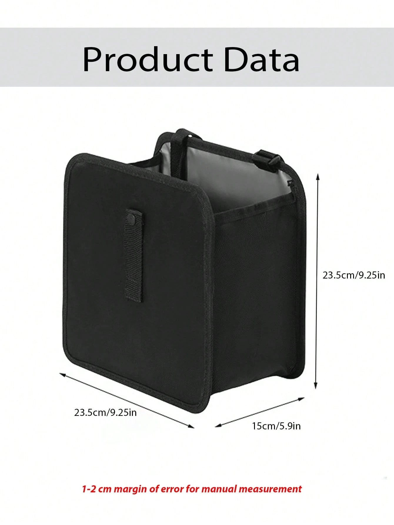 Car Trash Can- Armrest Hanging Trash Basket, 2 Gallon Waterproof Black Trash Bin- Suitable For Car Interior- Fits All Car Models- Multi-Functional Practical Car Interior Storage Bag