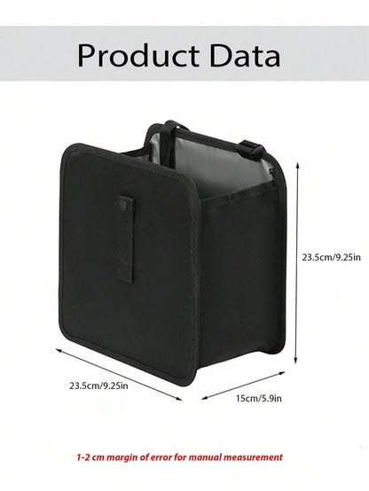 Car Trash Can- Armrest Hanging Trash Basket, 2 Gallon Waterproof Black Trash Bin- Suitable For Car Interior- Fits All Car Models- Multi-Functional Practical Car Interior Storage Bag