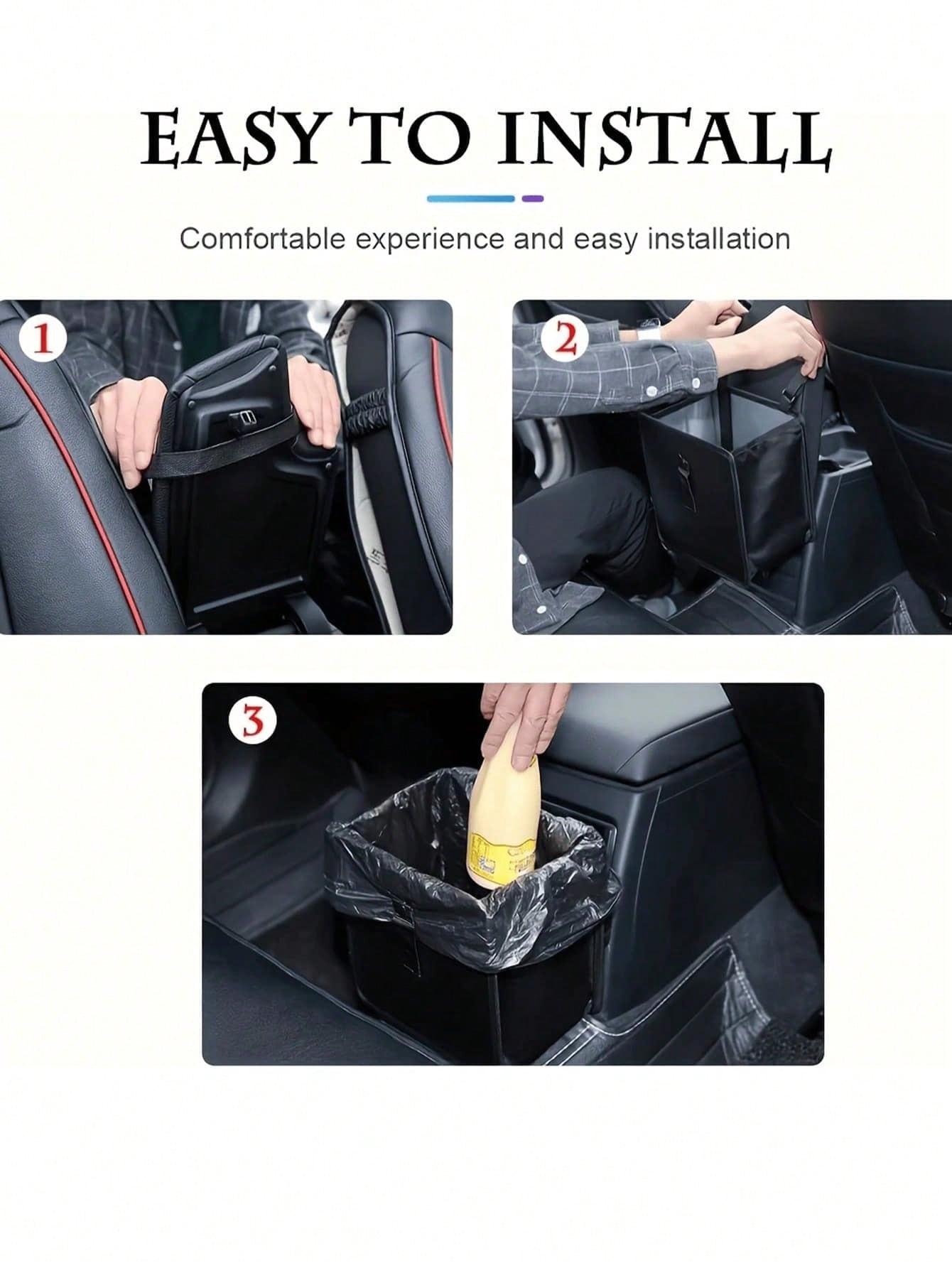 Car Trash Can- Armrest Hanging Trash Basket, 2 Gallon Waterproof Black Trash Bin- Suitable For Car Interior- Fits All Car Models- Multi-Functional Practical Car Interior Storage Bag