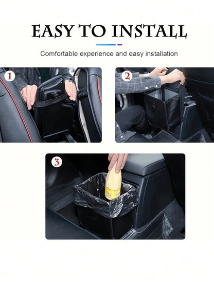 Car Trash Can- Armrest Hanging Trash Basket, 2 Gallon Waterproof Black Trash Bin- Suitable For Car Interior- Fits All Car Models- Multi-Functional Practical Car Interior Storage Bag