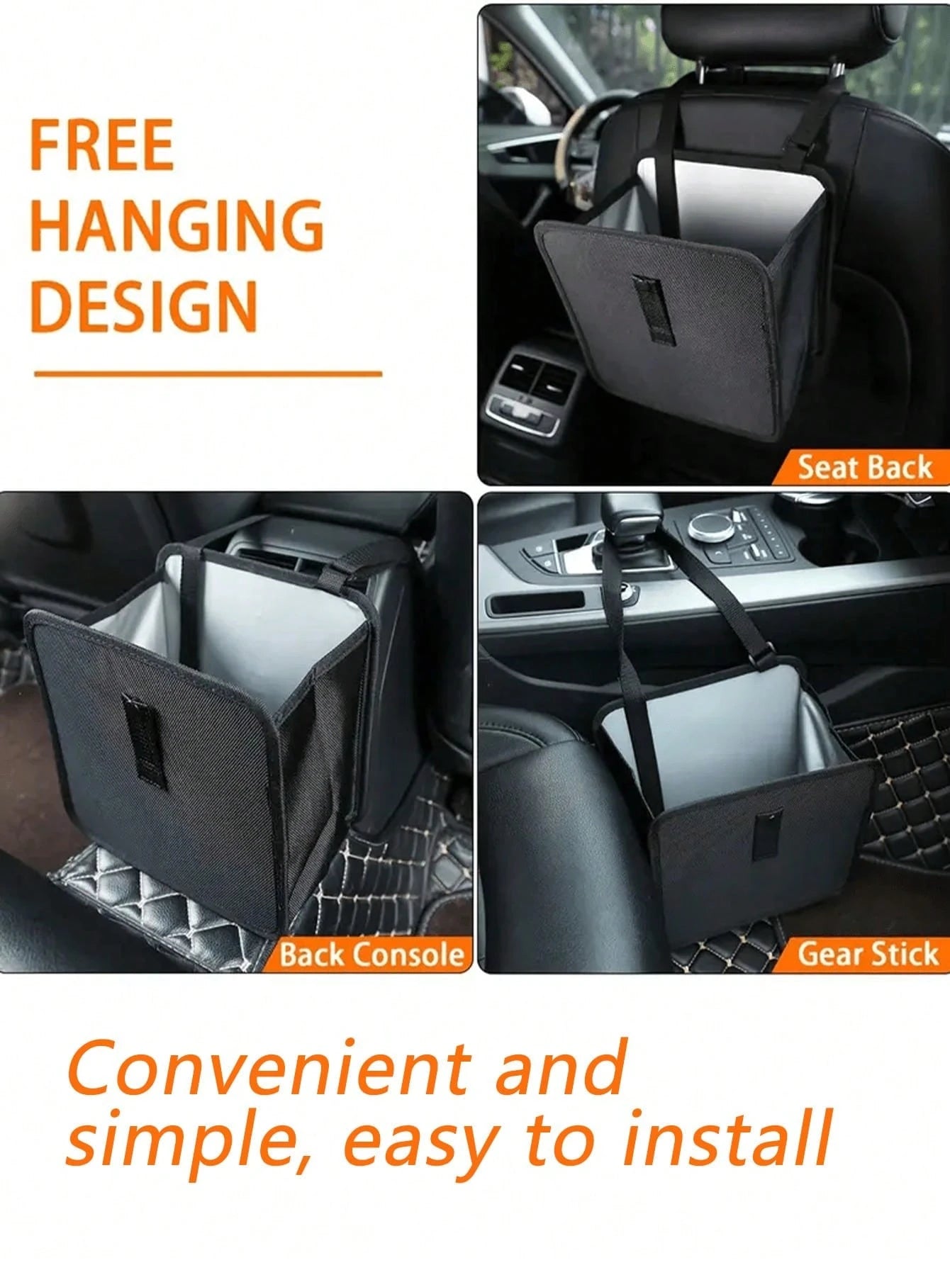 Car Trash Can- Armrest Hanging Trash Basket, 2 Gallon Waterproof Black Trash Bin- Suitable For Car Interior- Fits All Car Models- Multi-Functional Practical Car Interior Storage Bag