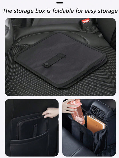 Car Trash Can- Armrest Hanging Trash Basket, 2 Gallon Waterproof Black Trash Bin- Suitable For Car Interior- Fits All Car Models- Multi-Functional Practical Car Interior Storage Bag
