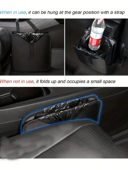 Car Trash Can- Armrest Hanging Trash Basket, 2 Gallon Waterproof Black Trash Bin- Suitable For Car Interior- Fits All Car Models- Multi-Functional Practical Car Interior Storage Bag