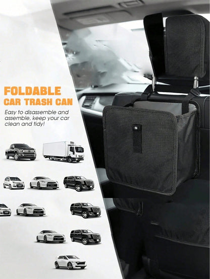 Car Trash Can- Armrest Hanging Trash Basket, 2 Gallon Waterproof Black Trash Bin- Suitable For Car Interior- Fits All Car Models- Multi-Functional Practical Car Interior Storage Bag