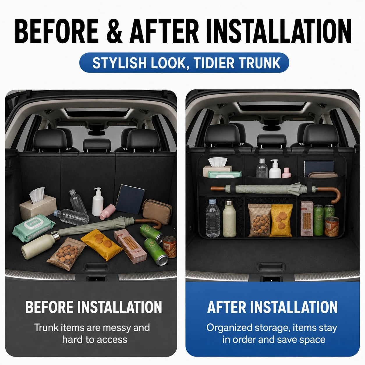 Car Trunk Seat Back Hanging Multi-Function Storage Bag, Large Capacity Partitioned Storage Mesh Pockets, Car Organizer Bag For SUV, Sedan, Travel, Camping, Daily Storage And Organization