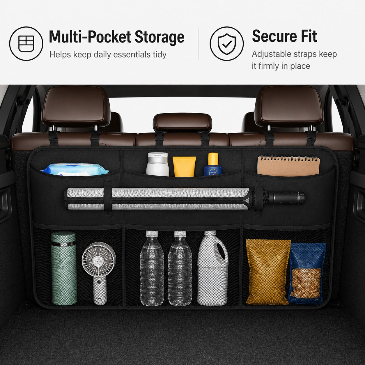 Car Trunk Seat Back Hanging Multi-Function Storage Bag, Large Capacity Partitioned Storage Mesh Pockets, Car Organizer Bag For SUV, Sedan, Travel, Camping, Daily Storage And Organization