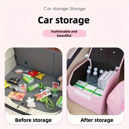 Car Trunk Storage Box Leather Multifunctional Vehicle Foldable Storage Box Organizer Car Interior Accessories