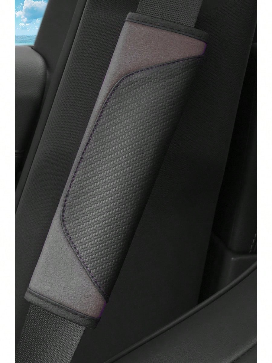 Carbon Fiber Pattern PU Leather, Anti Slip And Wear-Resistant Car Interior Four Piece Set! Designed To Fit Snugly With 1 Steering Wheel Cover, 1 Armrest Pad, And 2 Shoulder Pads For All Seasons