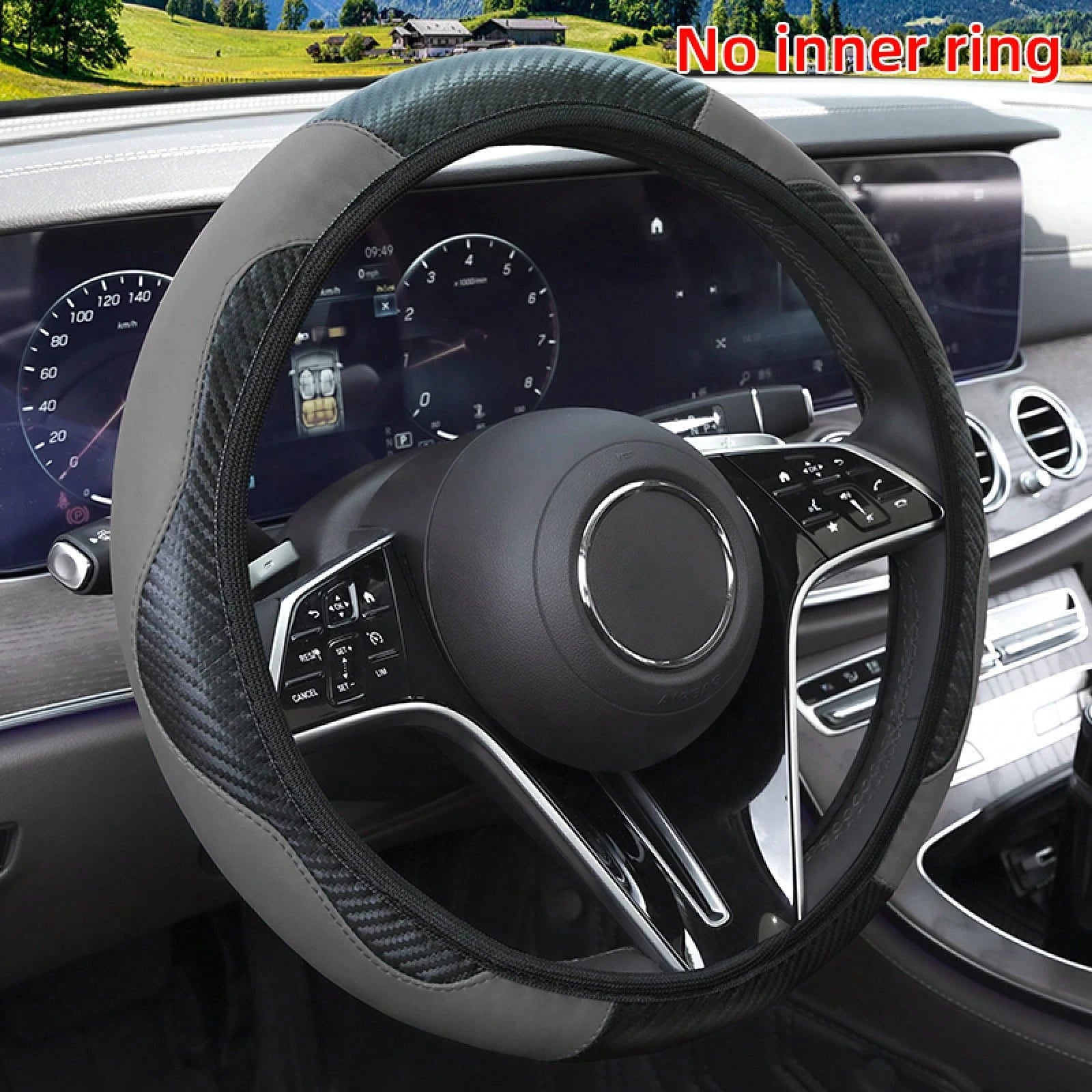 Carbon Fiber Pattern PU Leather, Anti Slip And Wear-Resistant Car Interior Four Piece Set! Designed To Fit Snugly With 1 Steering Wheel Cover, 1 Armrest Pad, And 2 Shoulder Pads For All Seasons