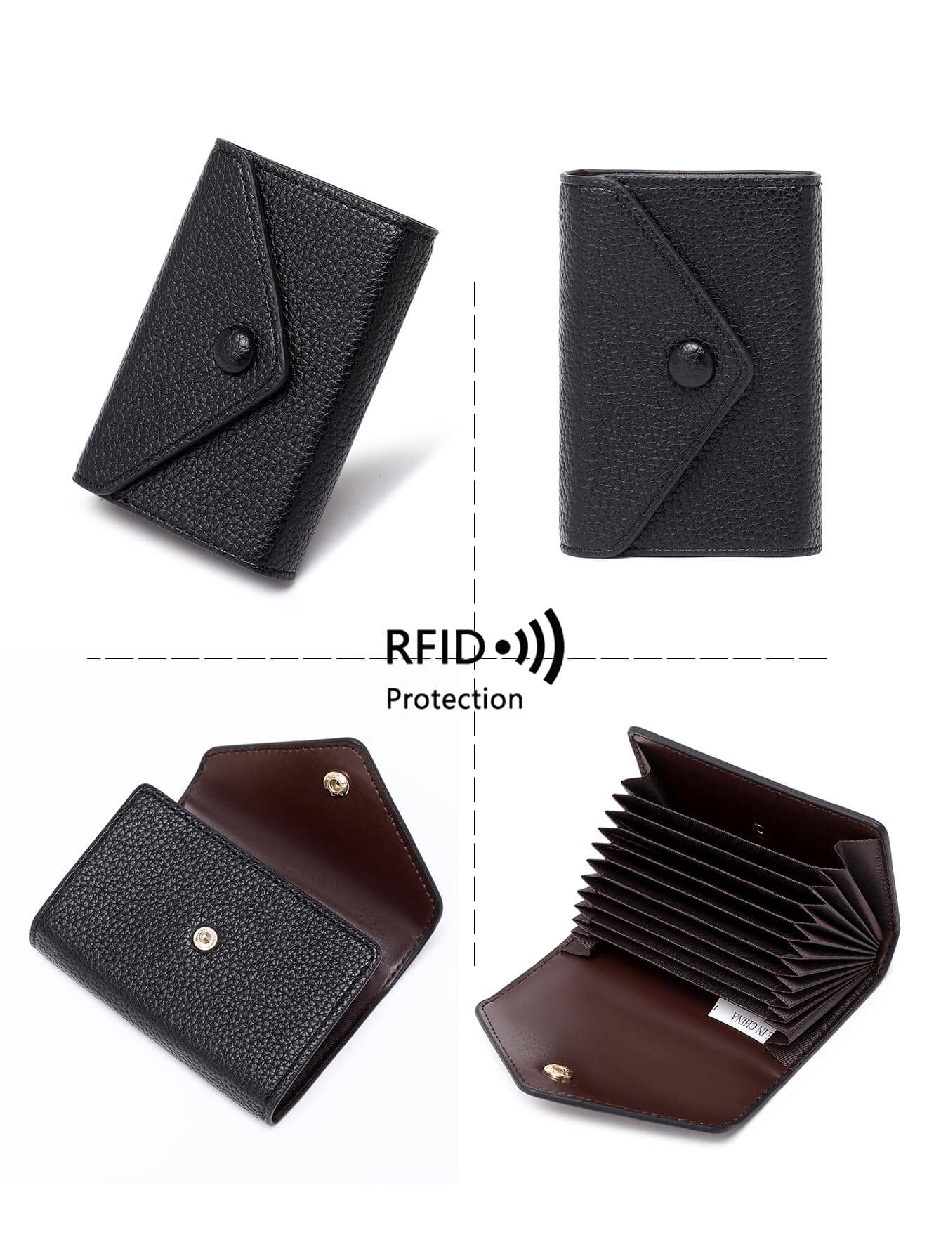 CHARM INFINITE RFID Anti-Theft New Style Wallet Litchi Grain Accordion Card Holder Lightweight Portable Minimalist Small Card Wallet