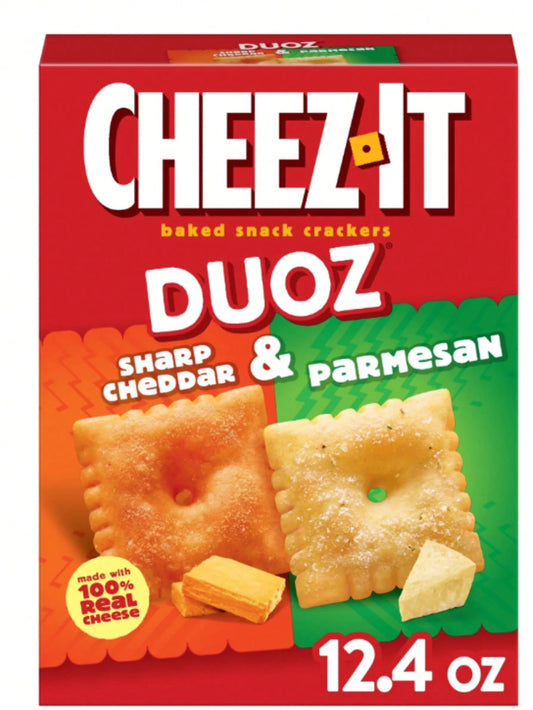 Cheez-It DUOZ Sharp Cheddar & Parmesan Baked Snack Crackers, 12.4 Oz| Double Cheese Flavored Crunchy Lunch Snack Box