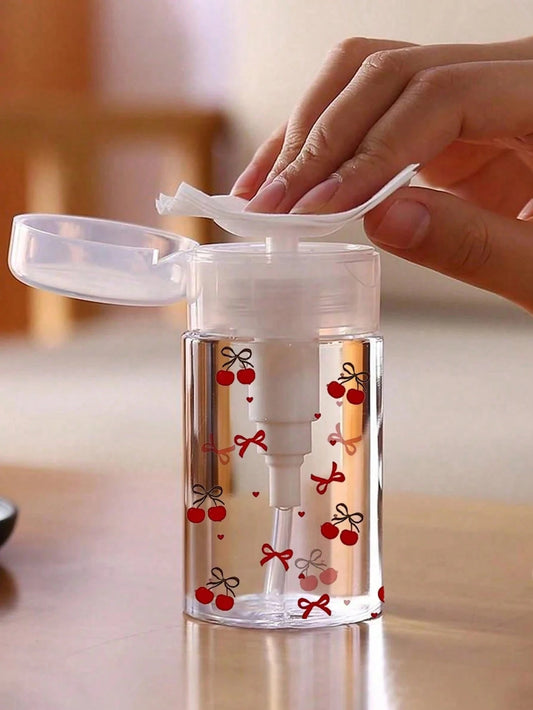 Cherry Bow Pattern, Refillable Portable Travel Bottle, Makeup Remover Dispenser Bottle With Portable Pump Dispenser, Suitable For Nail Polish Remover, Toner And Makeup Remover, Round Top Design, Hand