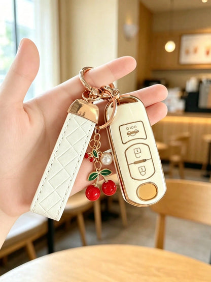 Cherry Pendant Keychain Suitable For Car Key Cover, Axela Key Case, Atenza CX3/CX4/CX4 Car Key Shell Protector Soft TPU Material