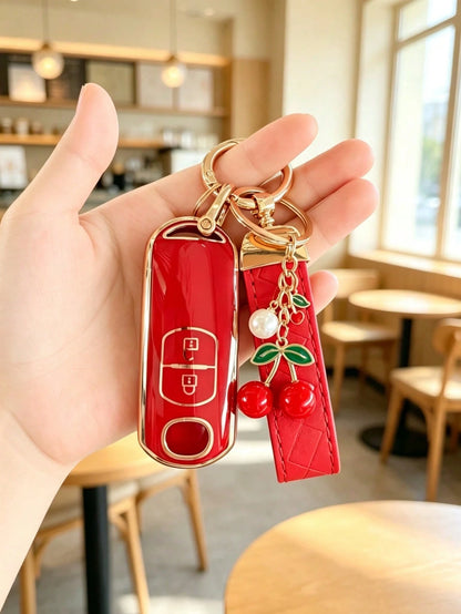 Cherry Pendant Keychain Suitable For Car Key Cover, Axela Key Case, Atenza CX3/CX4/CX4 Car Key Shell Protector Soft TPU Material