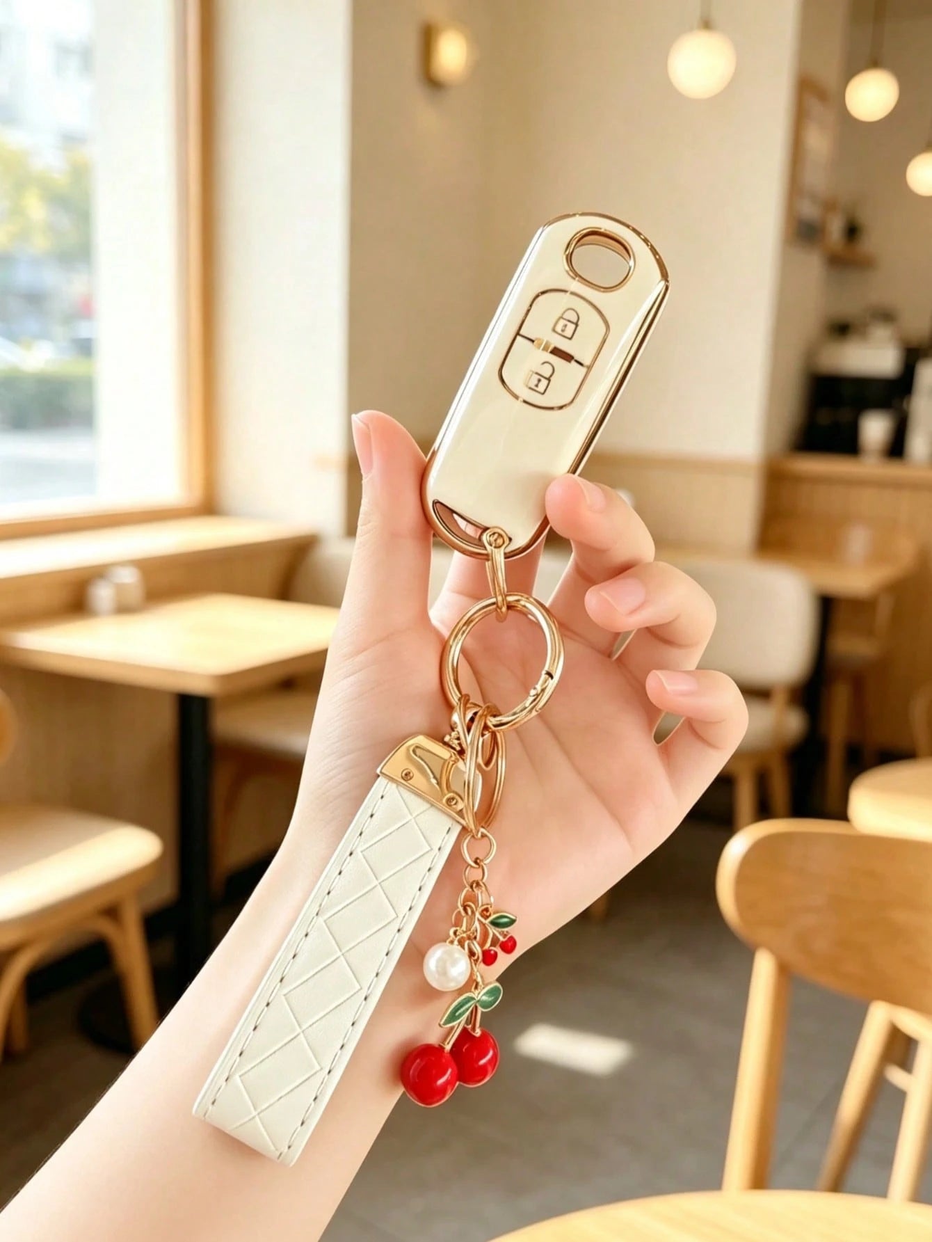 Cherry Pendant Keychain Suitable For Car Key Cover, Axela Key Case, Atenza CX3/CX4/CX4 Car Key Shell Protector Soft TPU Material