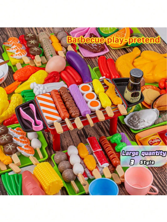 Children's Play Barbecue Toy Set, Grill, Tray, Realistic Food, Kitchen Barbecue Skewer Set, Birthday And Holiday Gifts For Boys And Girls