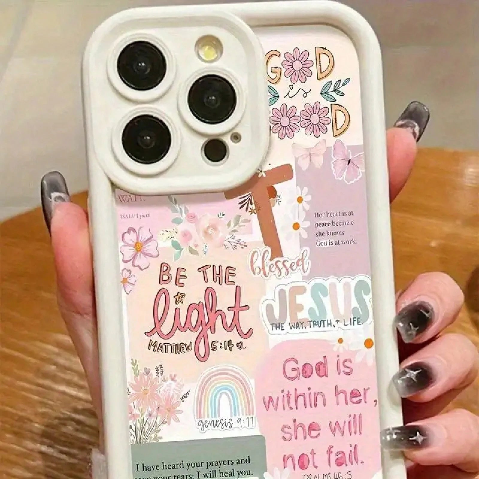 Christian Bible Verse Collage Phone 11 12 13 14 15 16 E 17 Pro Plus & S21-S26, A13- A54, Note 20, Be Light Floral Inspirational Design, Pastel Pink Shockproof Cover Women