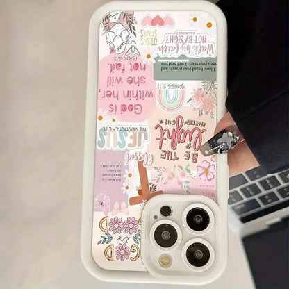 Christian Bible Verse Collage Phone 11 12 13 14 15 16 E 17 Pro Plus & S21-S26, A13- A54, Note 20, Be Light Floral Inspirational Design, Pastel Pink Shockproof Cover Women