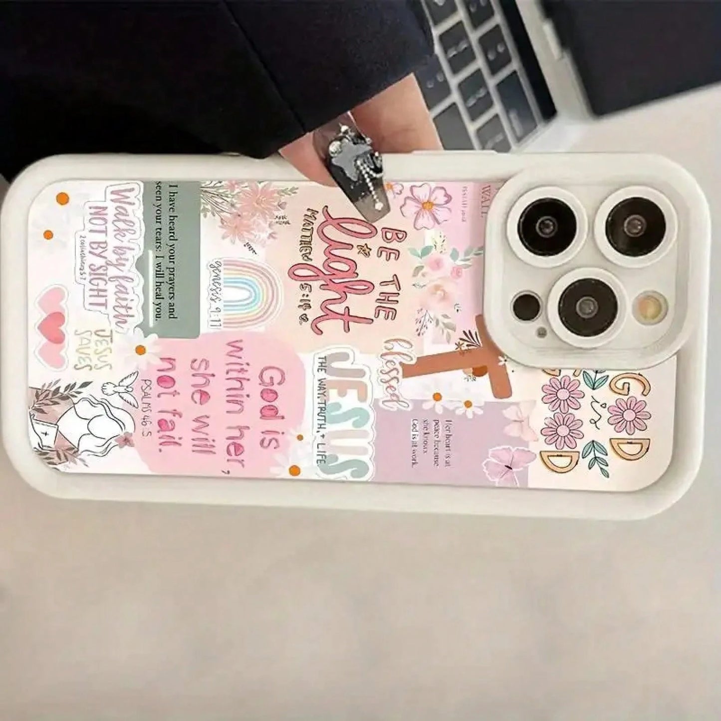 Christian Bible Verse Collage Phone 11 12 13 14 15 16 E 17 Pro Plus & S21-S26, A13- A54, Note 20, Be Light Floral Inspirational Design, Pastel Pink Shockproof Cover Women