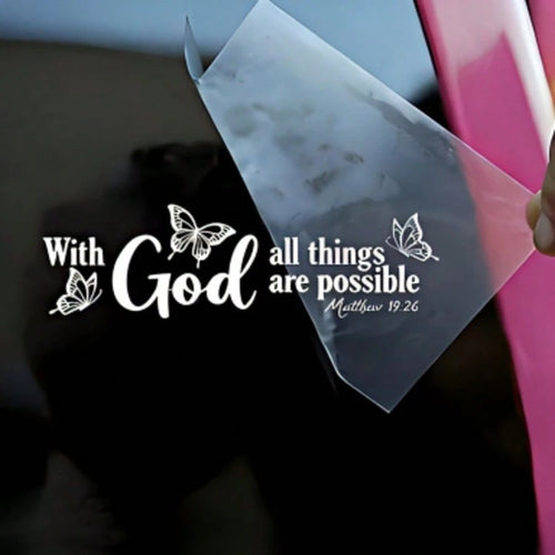 Christian Butterfly Car Sticker "With God All Things Are Possible", Inspirational Car Decal, Car Bumper Sticker, Car Body Decor Sticker, Car Accessories, Beautiful Faith Side Mirror Oil Tank Cover Rea