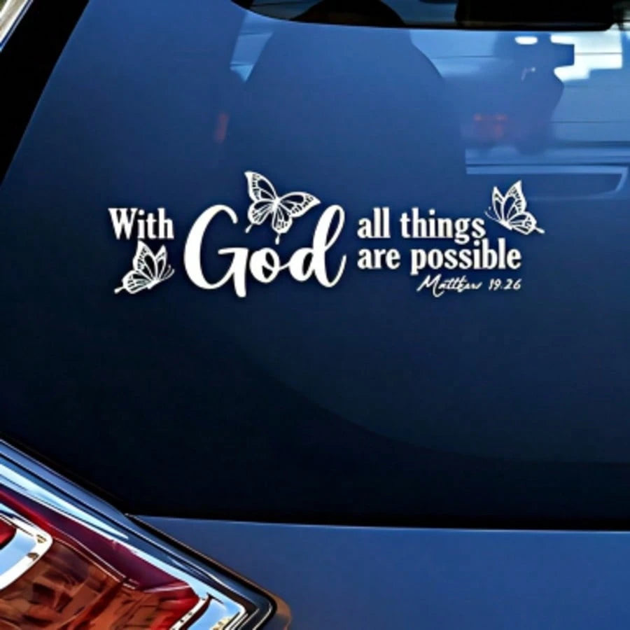 Christian Butterfly Car Sticker "With God All Things Are Possible", Inspirational Car Decal, Car Bumper Sticker, Car Body Decor Sticker, Car Accessories, Beautiful Faith Side Mirror Oil Tank Cover Rea