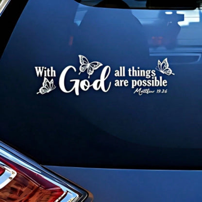 Christian Butterfly Car Sticker "With God All Things Are Possible", Inspirational Car Decal, Car Bumper Sticker, Car Body Decor Sticker, Car Accessories, Beautiful Faith Side Mirror Oil Tank Cover Rea