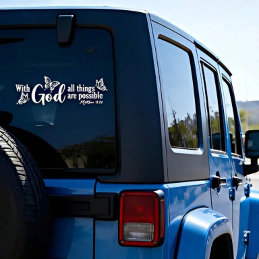 Christian Butterfly Car Sticker "With God All Things Are Possible", Inspirational Car Decal, Car Bumper Sticker, Car Body Decor Sticker, Car Accessories, Beautiful Faith Side Mirror Oil Tank Cover Rea