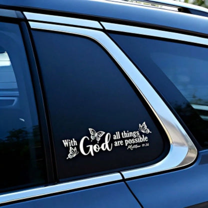 Christian Butterfly Car Sticker "With God All Things Are Possible", Inspirational Car Decal, Car Bumper Sticker, Car Body Decor Sticker, Car Accessories, Beautiful Faith Side Mirror Oil Tank Cover Rea
