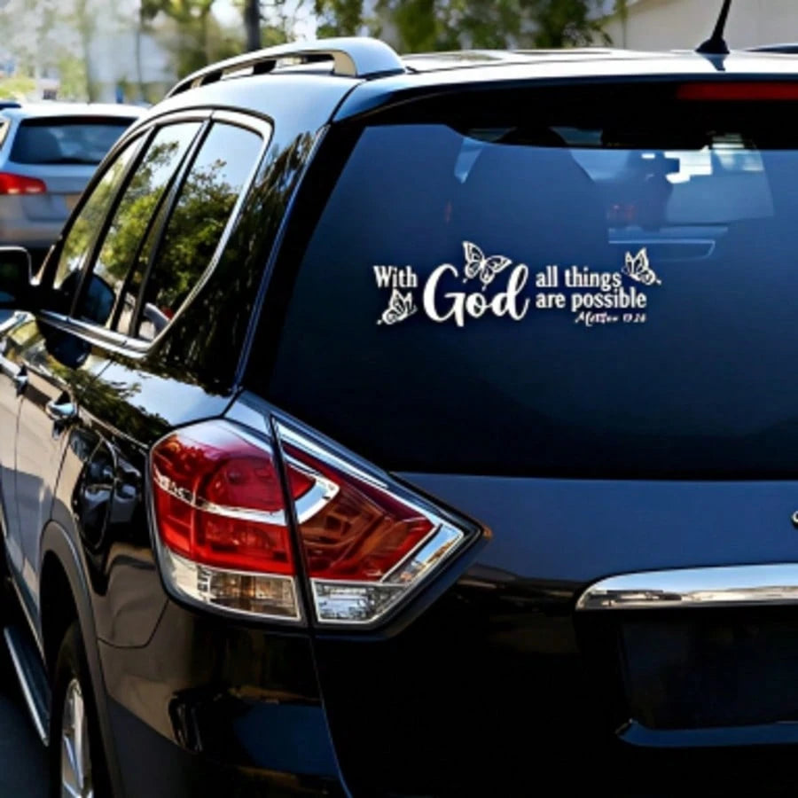 Christian Butterfly Car Sticker "With God All Things Are Possible", Inspirational Car Decal, Car Bumper Sticker, Car Body Decor Sticker, Car Accessories, Beautiful Faith Side Mirror Oil Tank Cover Rea