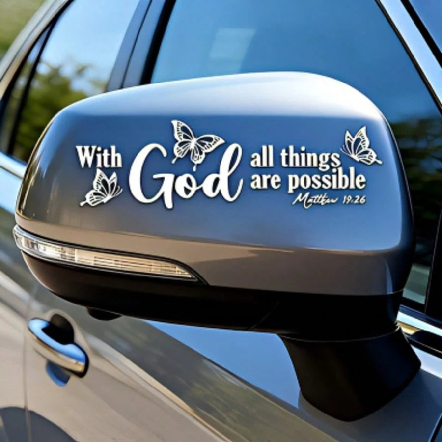 Christian Butterfly Car Sticker "With God All Things Are Possible", Inspirational Car Decal, Car Bumper Sticker, Car Body Decor Sticker, Car Accessories, Beautiful Faith Side Mirror Oil Tank Cover Rea