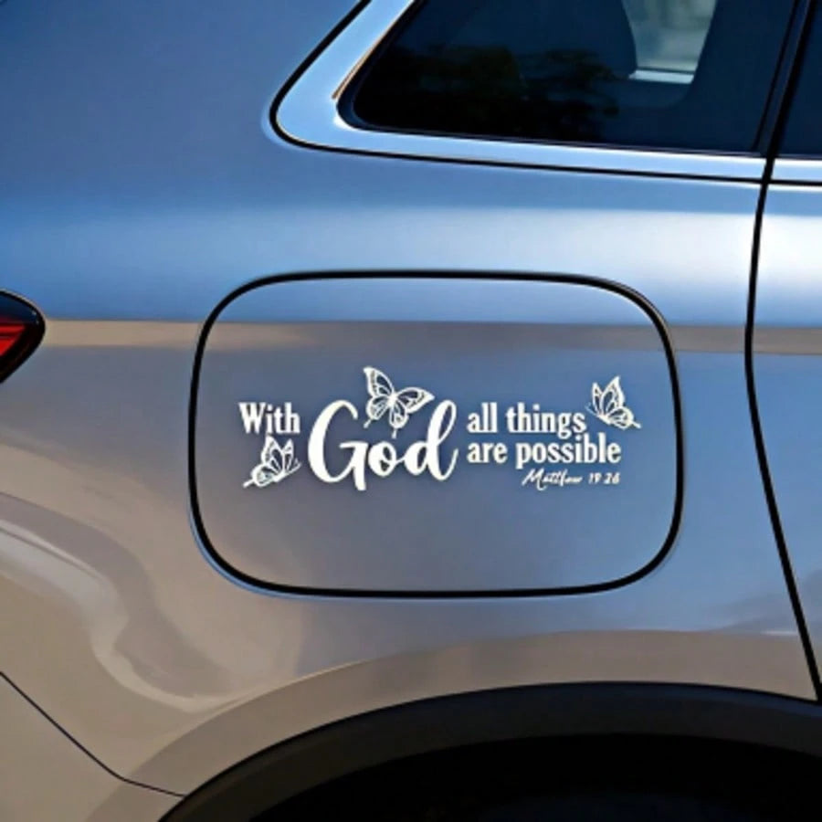 Christian Butterfly Car Sticker "With God All Things Are Possible", Inspirational Car Decal, Car Bumper Sticker, Car Body Decor Sticker, Car Accessories, Beautiful Faith Side Mirror Oil Tank Cover Rea