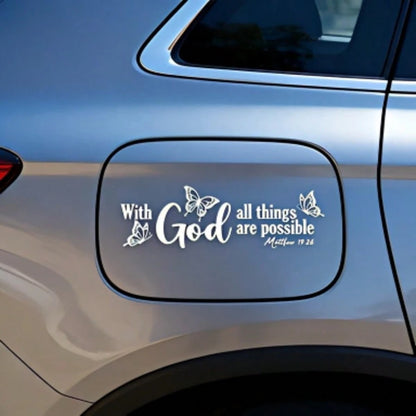 Christian Butterfly Car Sticker "With God All Things Are Possible", Inspirational Car Decal, Car Bumper Sticker, Car Body Decor Sticker, Car Accessories, Beautiful Faith Side Mirror Oil Tank Cover Rea