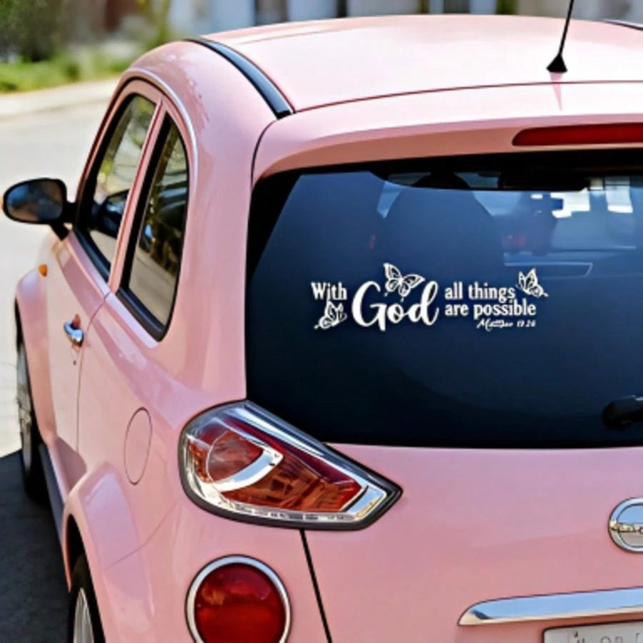 Christian Butterfly Car Sticker "With God All Things Are Possible", Inspirational Car Decal, Car Bumper Sticker, Car Body Decor Sticker, Car Accessories, Beautiful Faith Side Mirror Oil Tank Cover Rea