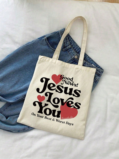 Christian Tote Bag, Vintage Bible Verse Print Tote Bag, Christian Gift, Large Capacity Fashion Shoulder Bag, Suitable For Outdoor Picnic, Gathering, Travel, Shopping.