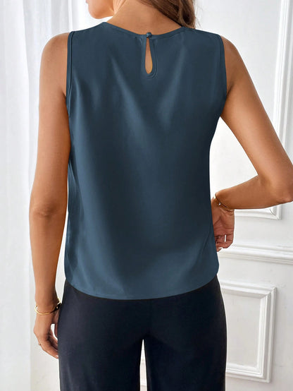 Clasi Women's Elegant Solid Color Sleeveless Summer Blouse With Round Neck