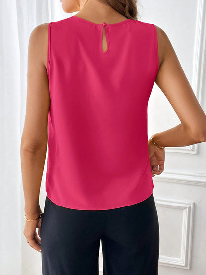 Clasi Women's Elegant Solid Color Sleeveless Summer Blouse With Round Neck
