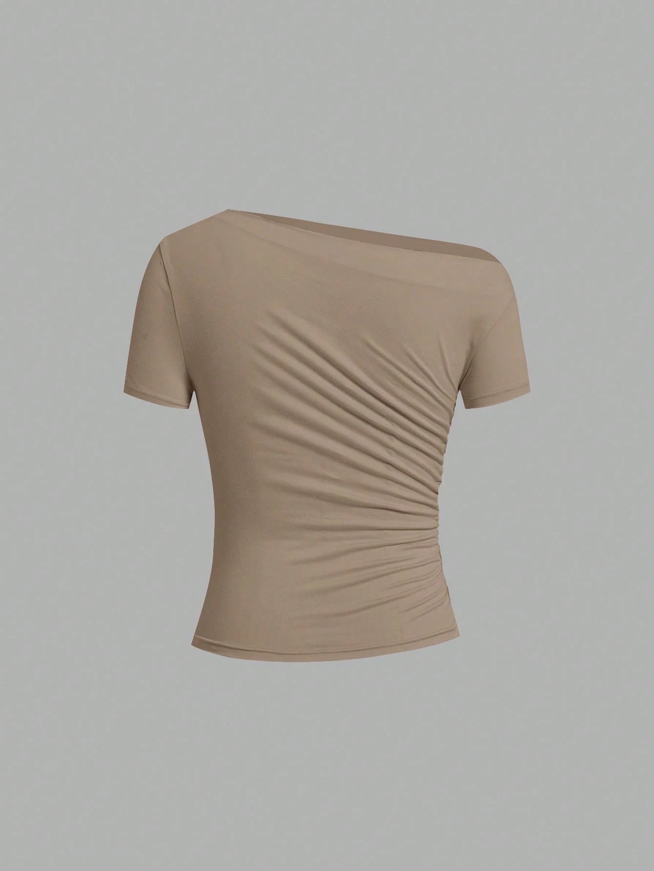 Clasi Women's Solid Color Oblique Shoulder Short Sleeve Fitted Fashion T-Shirt, Summer