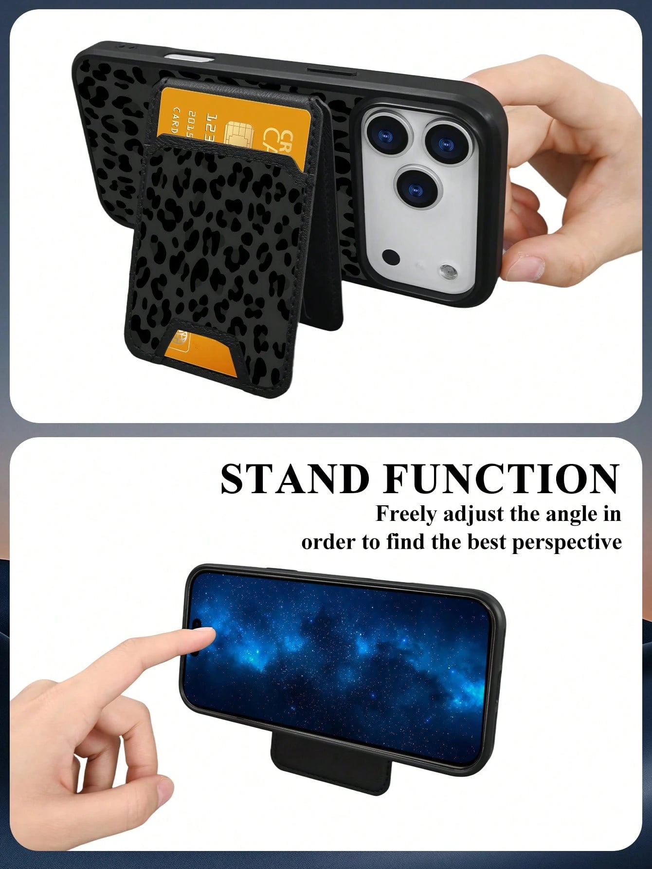 Classic Black Leopard Print Style, Black Background With Dark Gray Leopard Pattern Design, Magnetic Phone Case + Card Protector Set, Phone Case For IPhone 17/16/15/14/13/12/Pro Max/Pro/Plus, Featuring
