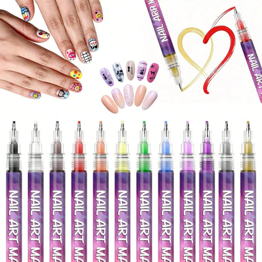 Classic/Metallic Nail Art Pens 12 Colors, New UV Light 8 Colors Glow-In-The-Dark Nail Art Pens, Classic Nail Art Pens Makeup Colors, Nail Art Painting Pens, DIY Painting Graffiti Nail Art Outline High