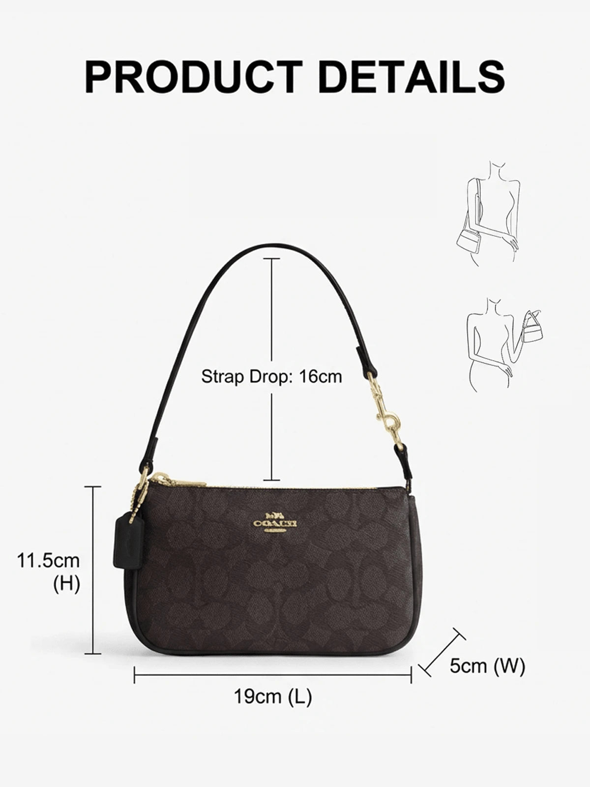 Coach Nolita 19 Signature Coated Canvas Leather Shoulder Bag For Women, Convertible Wristlet Walnut Black CW426 196395548125 Designer Handbags Brown Purse