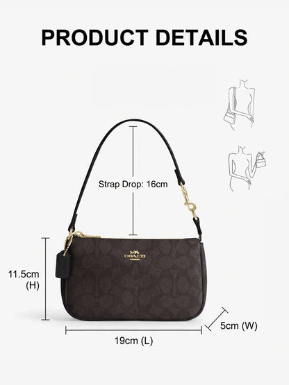 Coach Nolita 19 Signature Coated Canvas Leather Shoulder Bag For Women, Convertible Wristlet Walnut Black CW426 196395548125 Designer Handbags Brown Purse