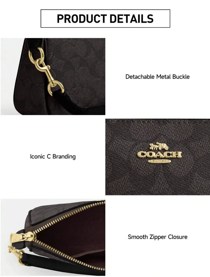 Coach Nolita 19 Signature Coated Canvas Leather Shoulder Bag For Women, Convertible Wristlet Walnut Black CW426 196395548125 Designer Handbags Brown Purse