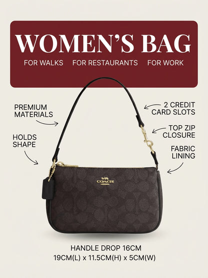 Coach Nolita 19 Signature Coated Canvas Leather Shoulder Bag For Women, Convertible Wristlet Walnut Black CW426 196395548125 Designer Handbags Brown Purse