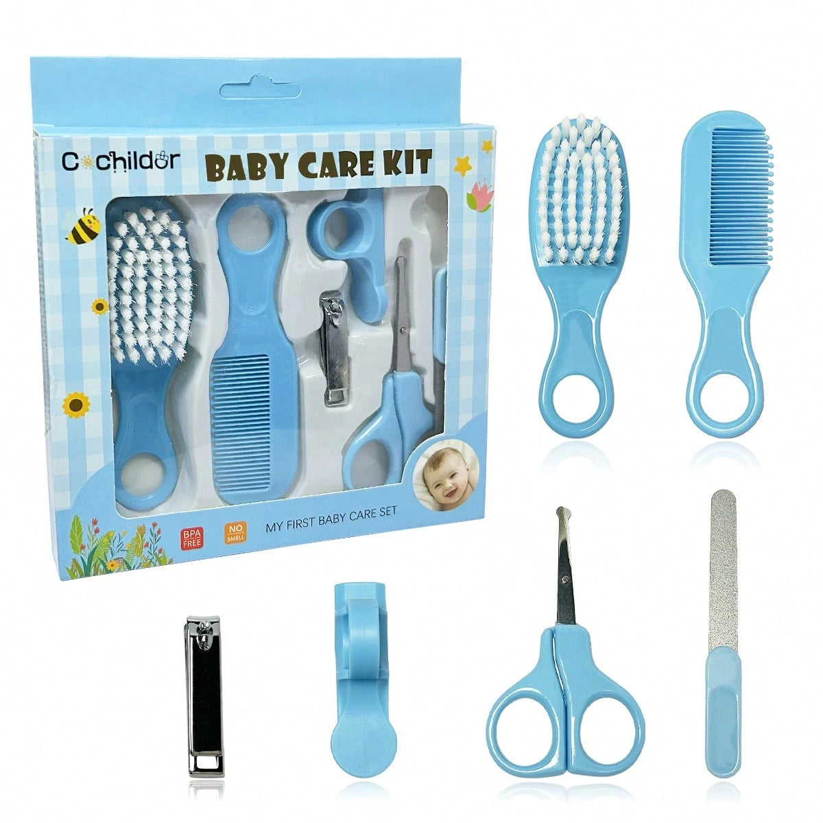 Cochildor Baby Hygiene Care Set 6Pcs, Hair Tools & Nail Clipper, Plastic Grooming Kit, Great Gift For Kids