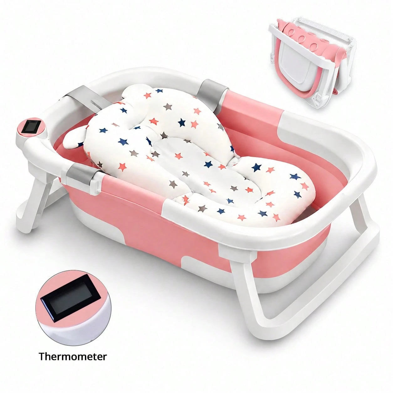 Cochildor Foldable Baby Bathtub With Soft Bath Pad, Portable And Suitable For Both Home And Outdoor Use (Pink/ Gray/ Blue)
