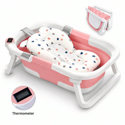 Cochildor Foldable Baby Bathtub With Soft Bath Pad, Portable And Suitable For Both Home And Outdoor Use (Pink/ Gray/ Blue)