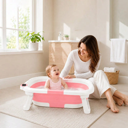 Cochildor Foldable Baby Bathtub With Soft Bath Pad, Portable And Suitable For Both Home And Outdoor Use (Pink/ Gray/ Blue)