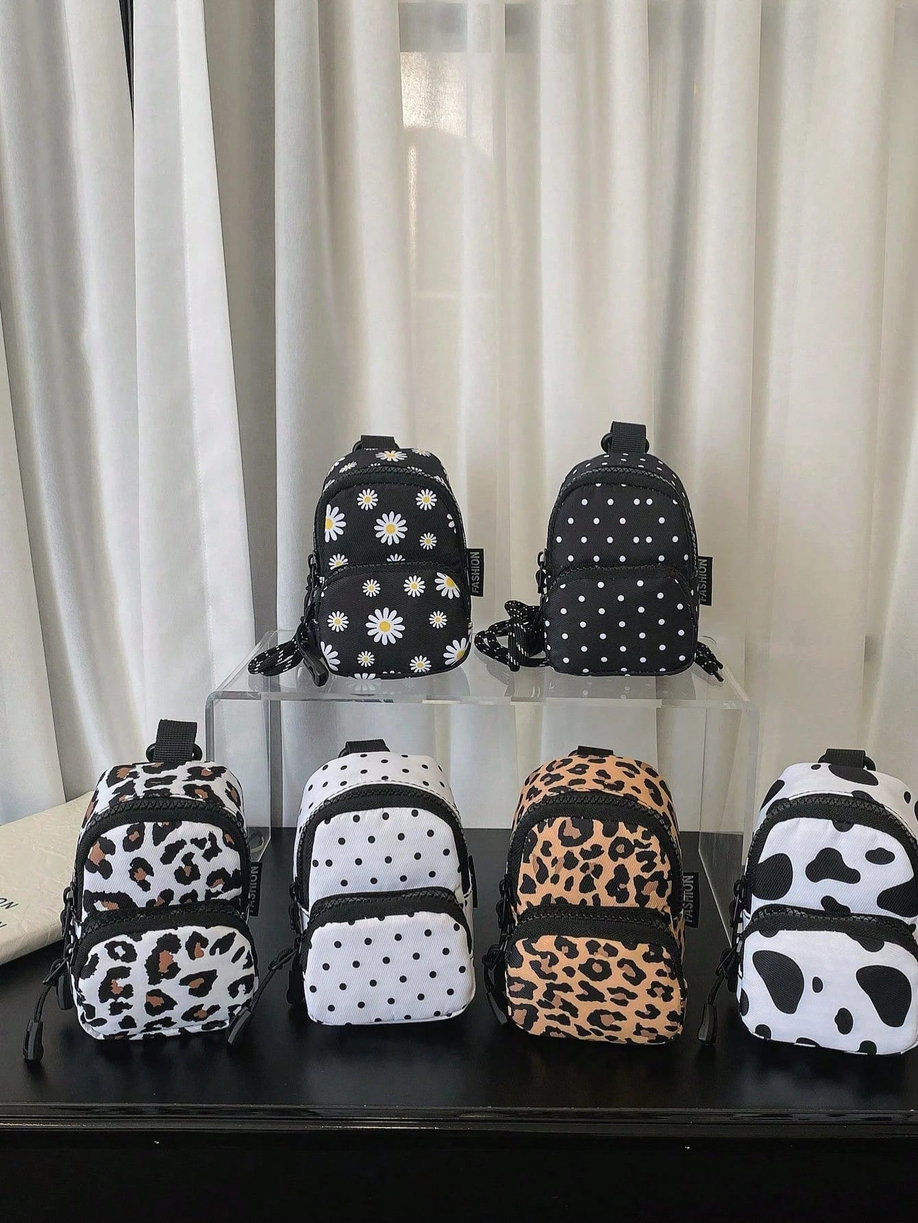 Coin Purse Mini Bag Pendant Bag Zebra Print Leopard Print Cow Print Cherry Daisy Backpack Charm Backpack Pendant Bag Black White Polka Dot White Black Polka Dot