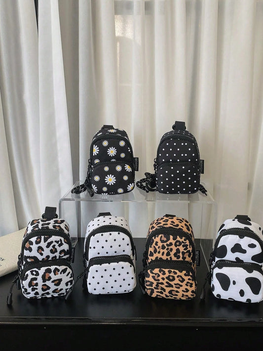 Coin Purse Mini Bag Pendant Bag Zebra Print Leopard Print Cow Print Cherry Daisy Backpack Charm Backpack Pendant Bag Black White Polka Dot White Black Polka Dot
